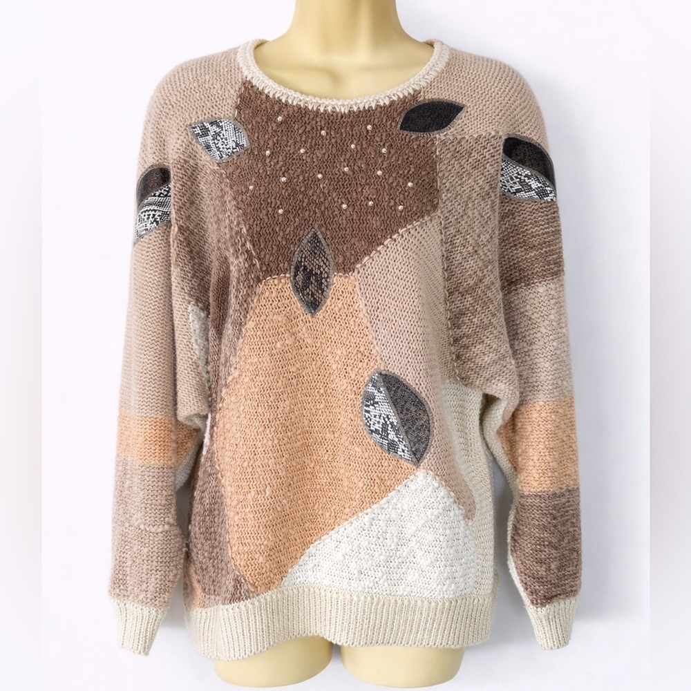 Vintage David Brett Sweater M Abstract Patchwork Knit 90s Textured Artsy Boho